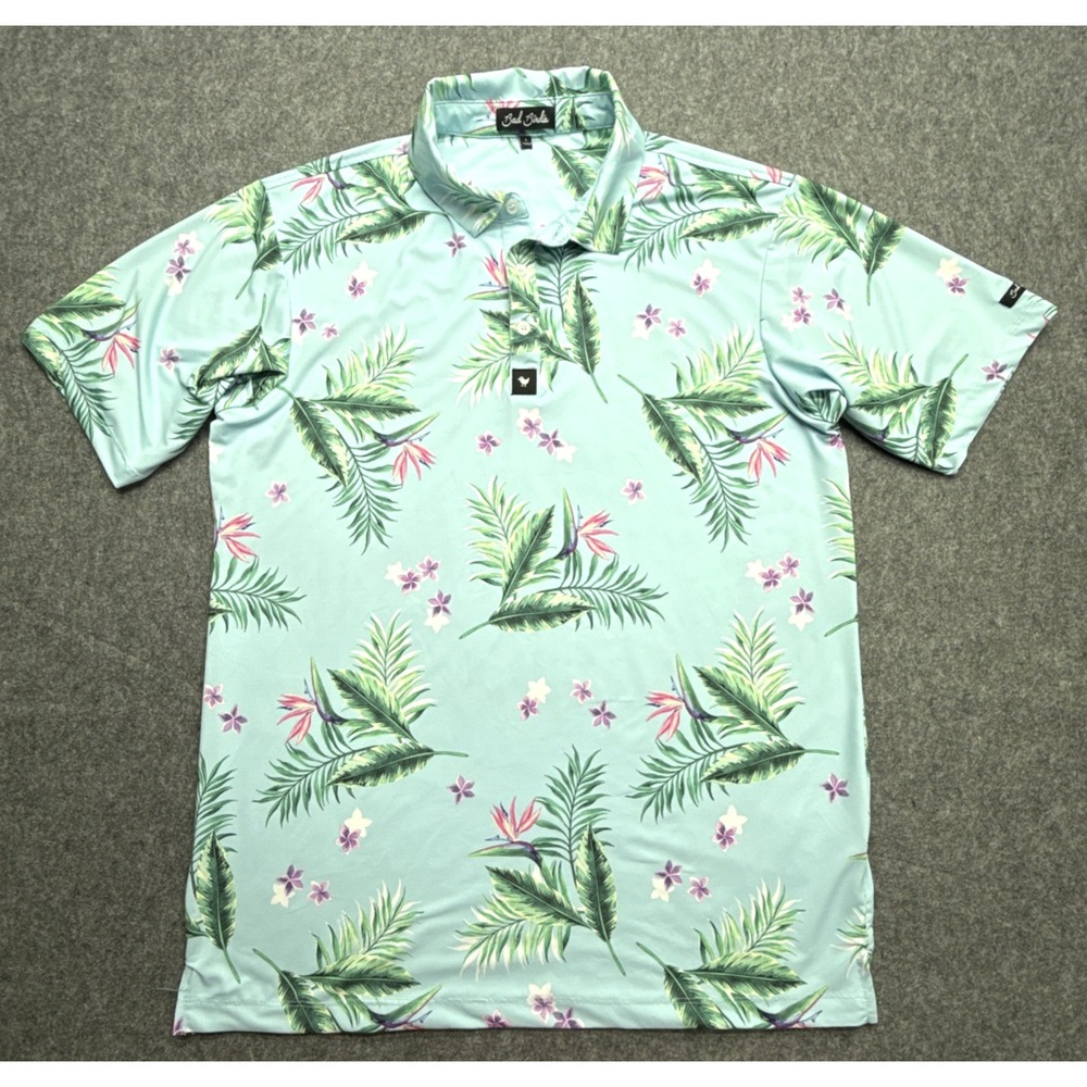 Bad Birdie Mens L Polo Hawaiian Floral Golf Performance Short Sleeve Stretch